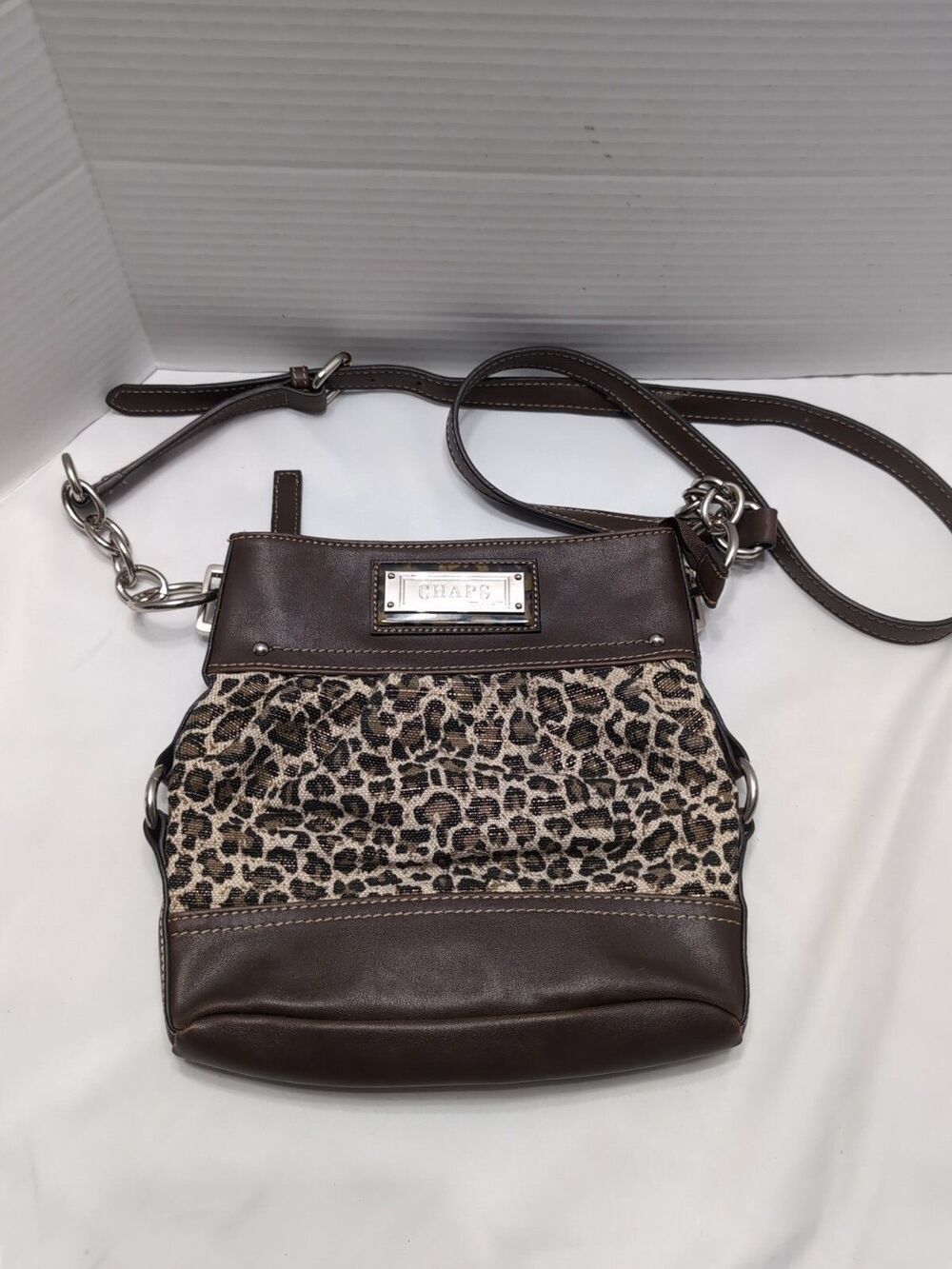 CHAPS RALPH LAUREN SHOULDER CROSSBODY BROWN LEOPARD Excellent